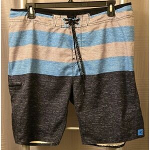 Rip Curl Mens Size 36 (XL) Gray Blue & Navy Striped Mirage Board Short Swim Surf